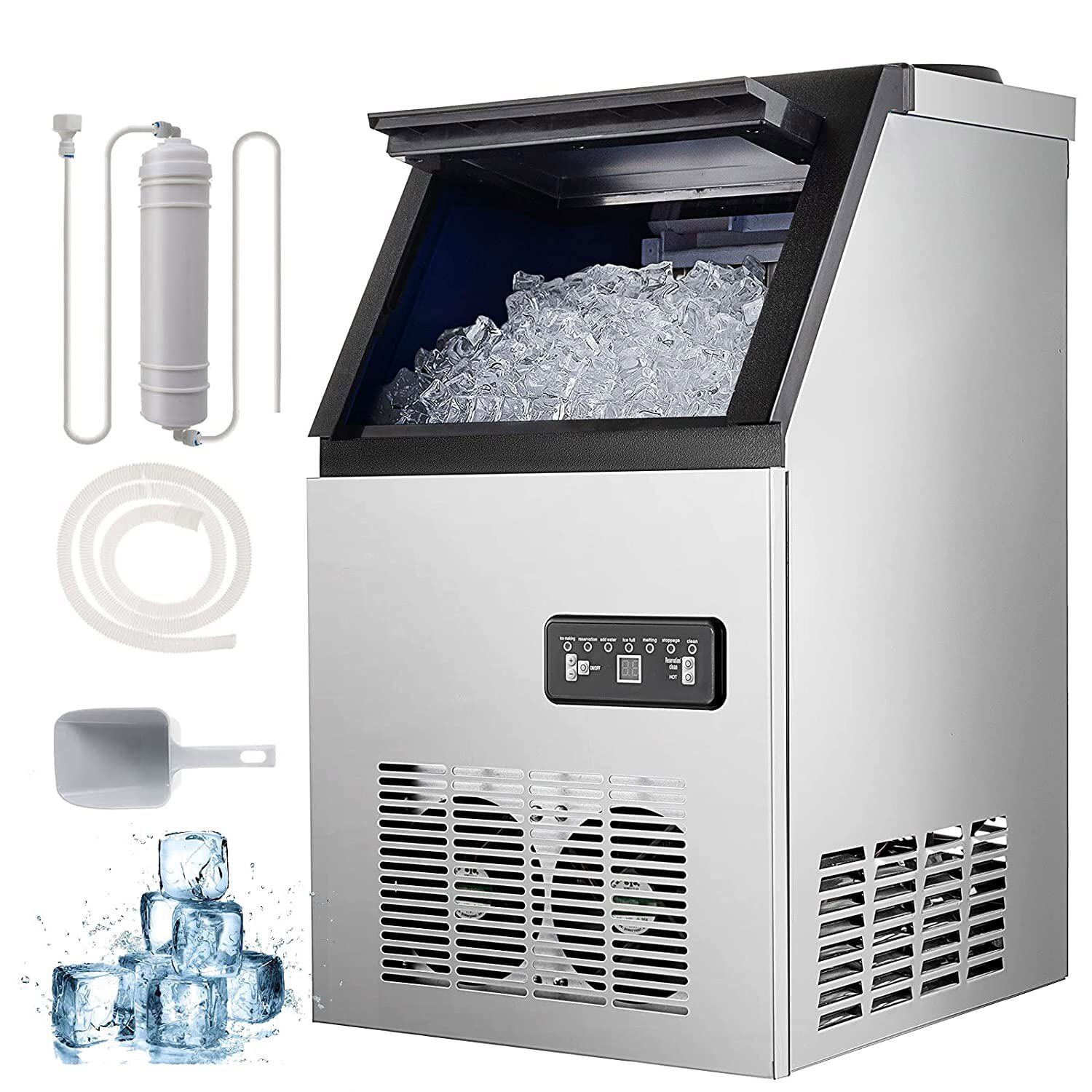 110lbs Commercial Ice Maker Stainless Bar Restaurant Undercounter Cube Machine