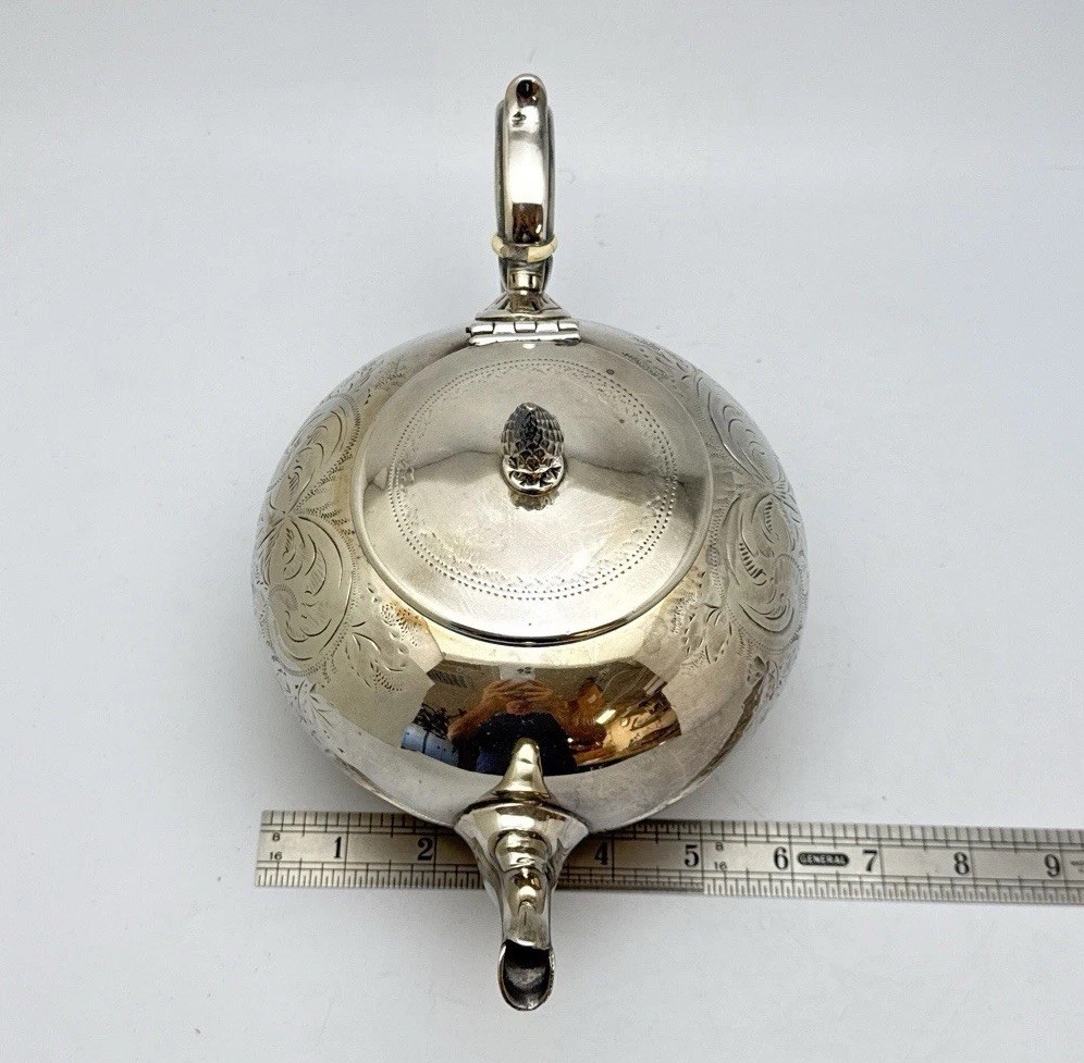 Silverplate Teapot Etched Floral Design