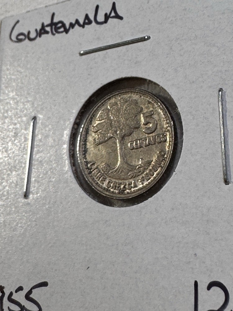 1955 Guatemala 5 Centavos Small Silver Coin