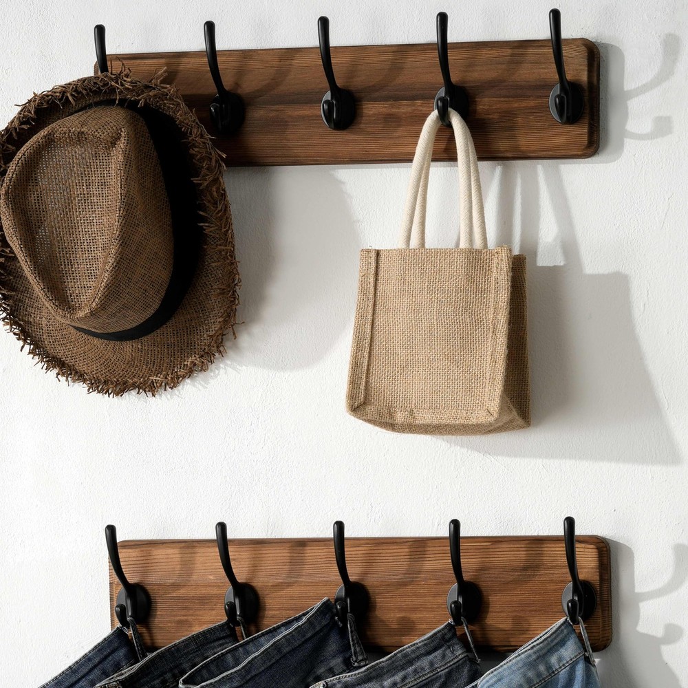 Rustic Wall Mounted Coat Rack with 16 Inch Mounting Hole Distance, Pine Solid...
