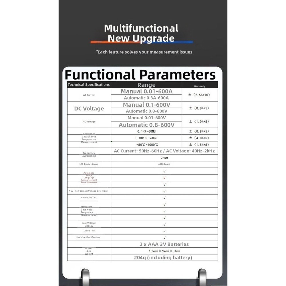 TS601 Fully Automatic Clamp Meter for AC DC Voltage Current Resistance Temp
