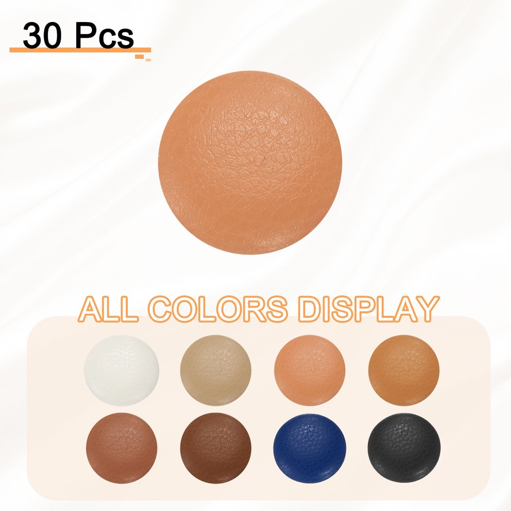 30pcs PU Leather Covered Button 12.5mm Plastic Shank Round Button, Yellow