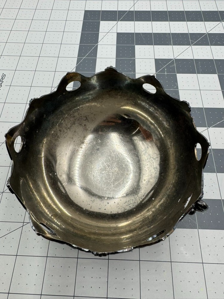 Silver Plate Candy Dish Soap Bowl with Hanging Handles Vintage 5"