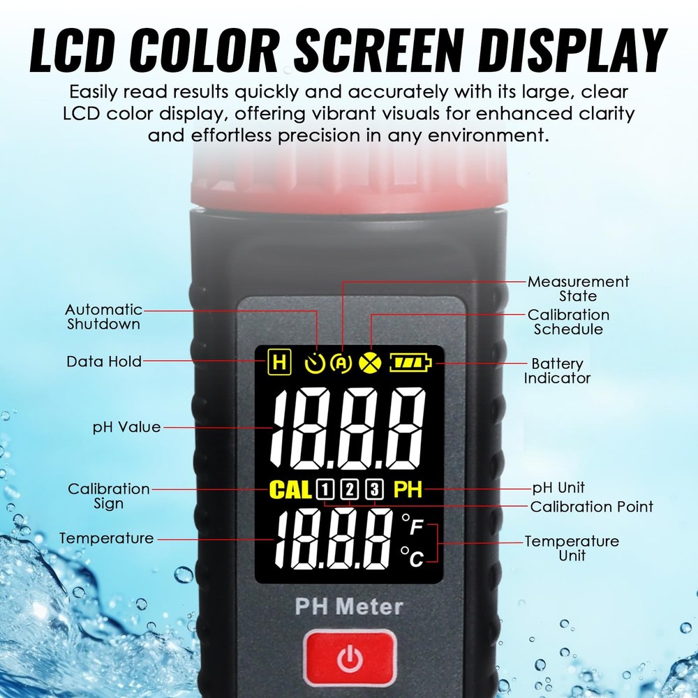 Digital PH Meter with LCD Display, Temperature Measurement, Automatic...