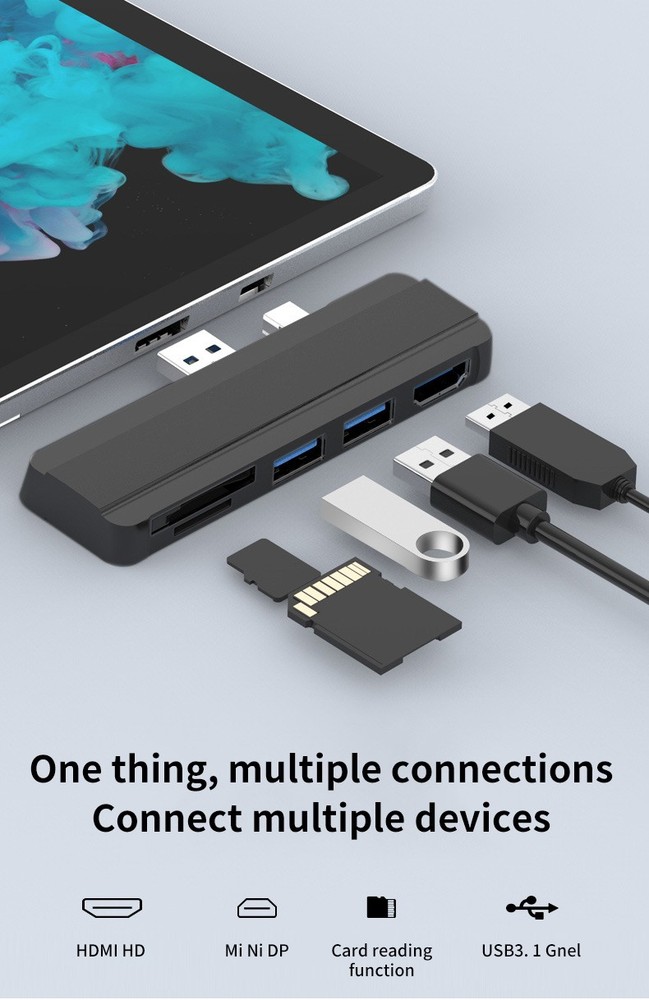 SD/SDHC/SDXC/Micro SD Black USB HUB Docking Station For Surface Pro 4/5/6