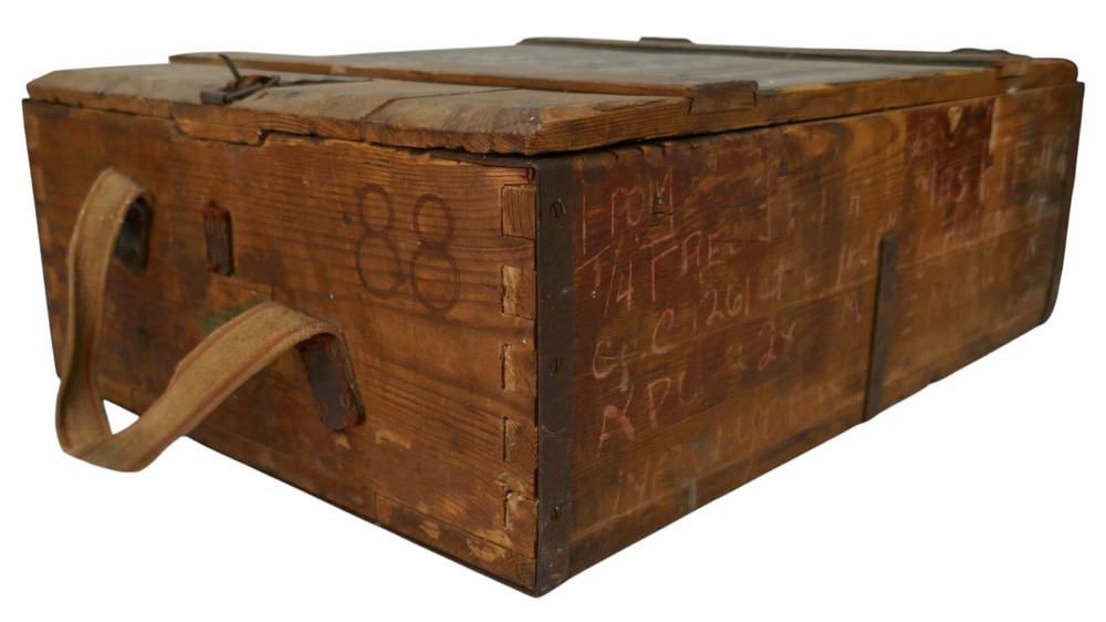 Captured WWII German Wood Ammo Crate Used By GI To Ship Home