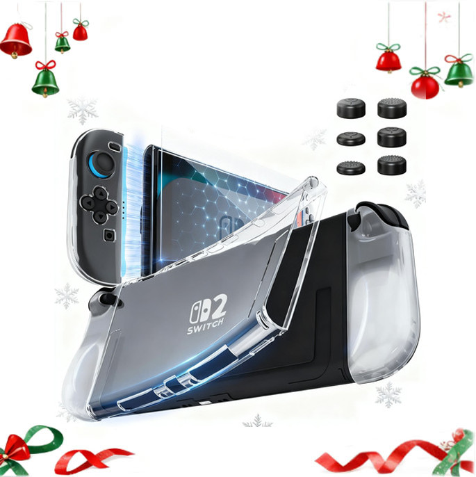 for Switch 2 Dockable Cover TPU Case + Screen Protector + 6 Silicone Thumb Caps