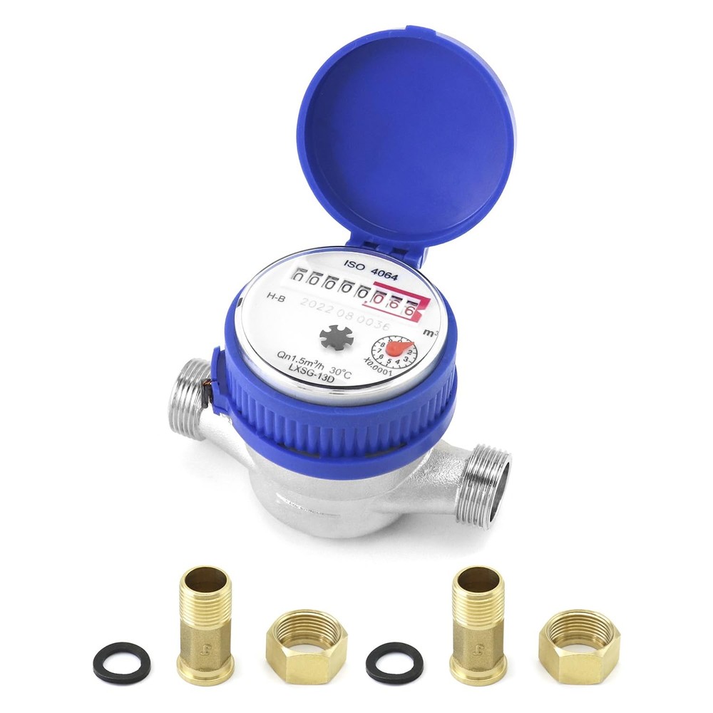 QWORK Water Meter 2 Pack, Cold Flow with Pulse Output, 2 Pack