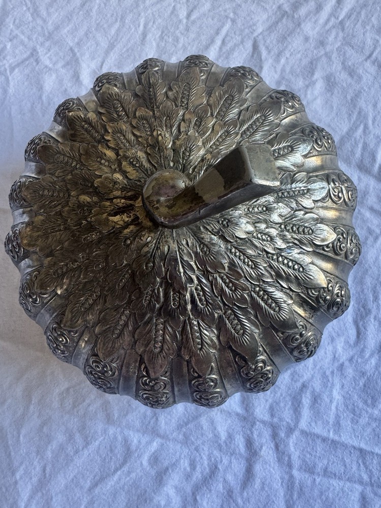 VTG Silver Plate Vintage Ornate Pumpkin Shaped Candy/Trinket Dish, Japan
