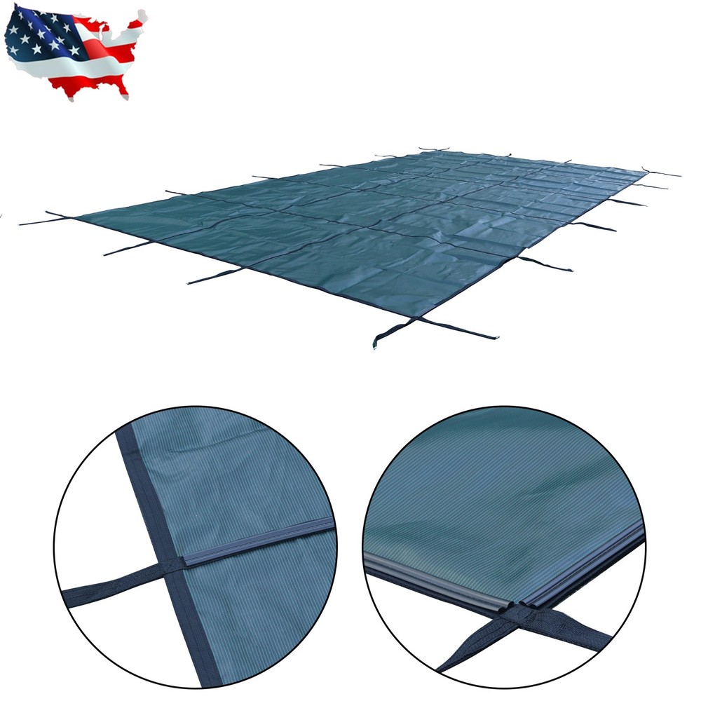 18x32FT Rectangular Inground Pool Safety Cover Solid Green Mesh for 16x30ft Pool
