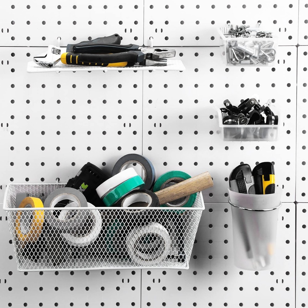 30 PCS Pegboard Organizer Accessory Kit Shelf Basket Bin Hook Loop Clear Silver