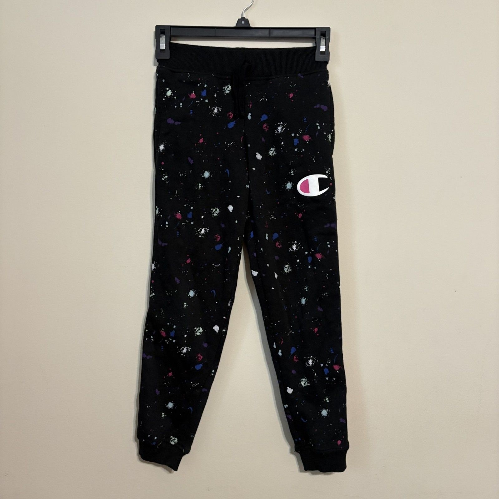 Champion Jogger Set Yth Sm Black paint splatter Kangaroo pocket drawstring pant