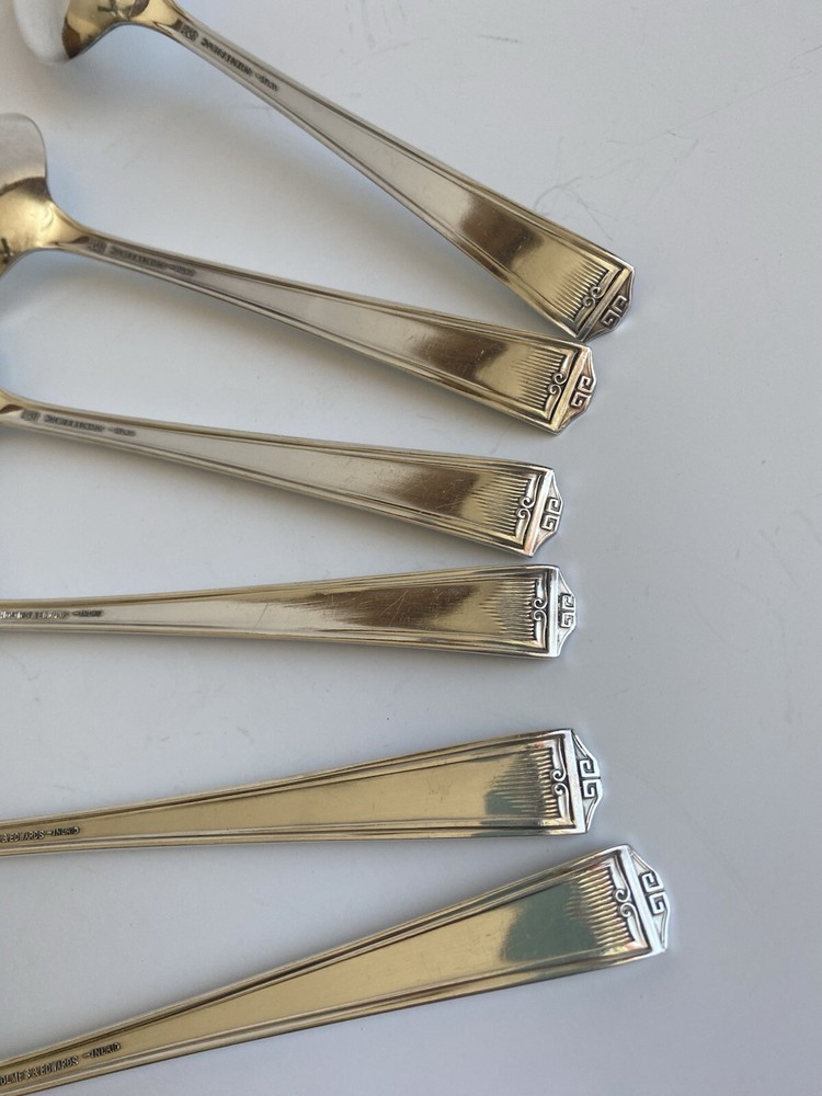 Antique Holmes & Edwards Art Deco Century Silverplate Set of 6 Soup Spoons 7”L