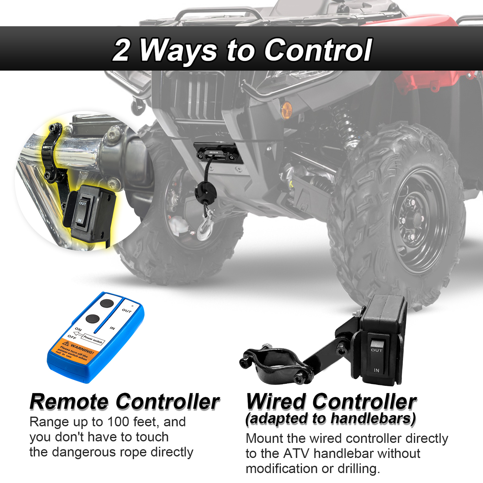 3000lb Electric Winch Kit with Winch Mount For 2014-2024 Honda TRX420 Rancher