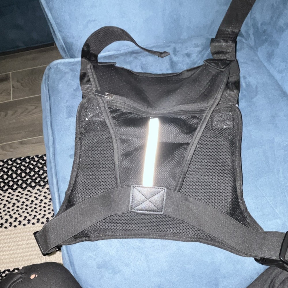 Black Tactical Chest Rig Reflective Strips Adjustable Lightweight Flag Patch