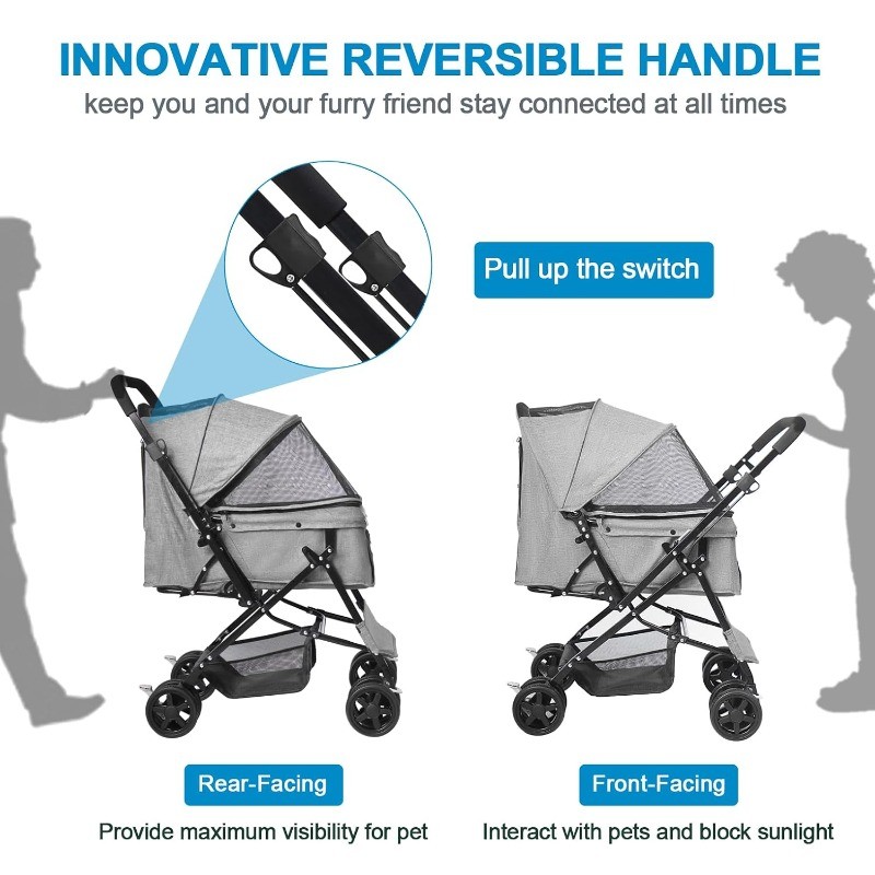Dog Stroller for Large Medium Dogs Cats with Reversible Handle Foldable