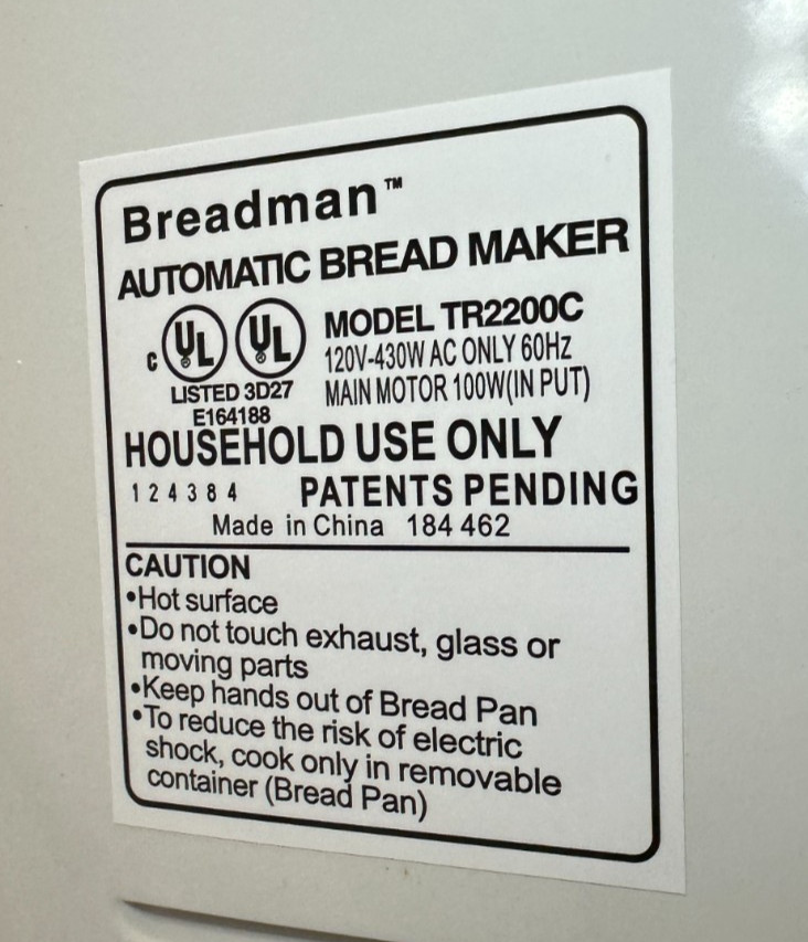 Breadman Ultimate Bread Machine Maker TR2200C Horizontal Pan -USED/WORKS