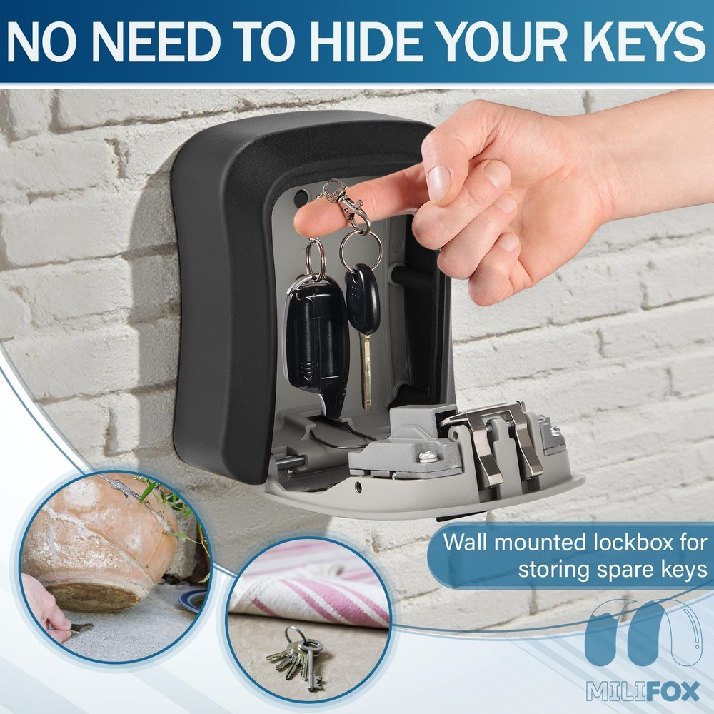 Key Lock Box, Lock Box for Keys with Code, Wall Mount Lockbox for Keys Outdoo...