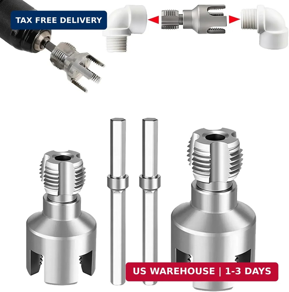 3PCS PVC Pipe Threader Kit 1/2 3/4 1 Inch NPT Drill Compatible Threading Tool US