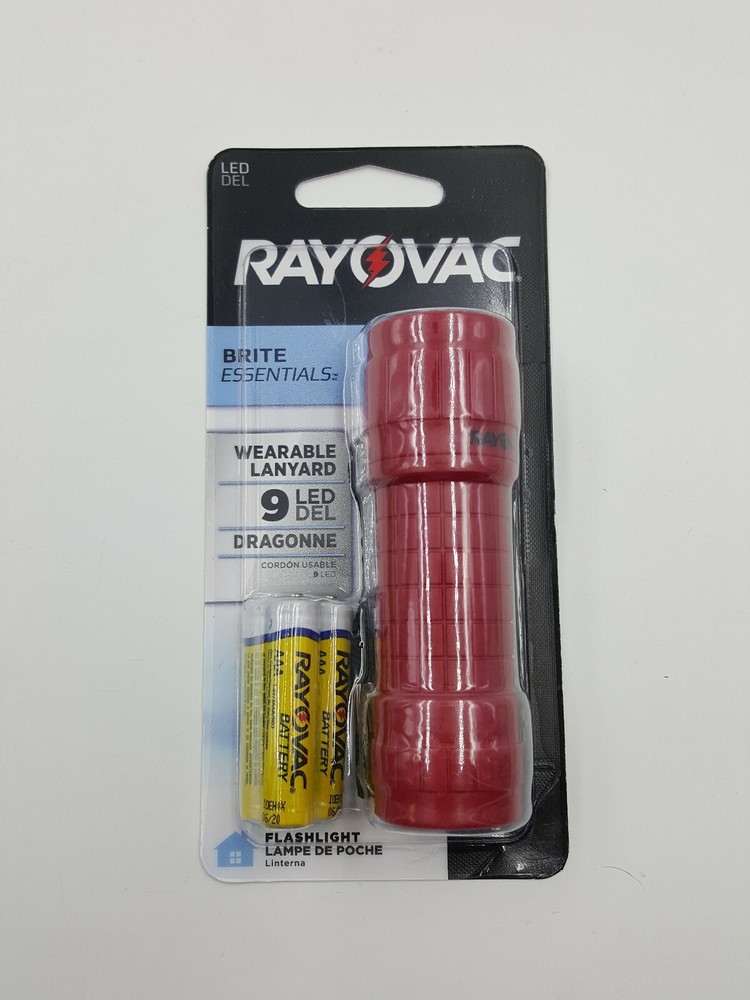 RAYOVAC 9 Led Flashlight Brite Essentials Red Wearable Lanyard