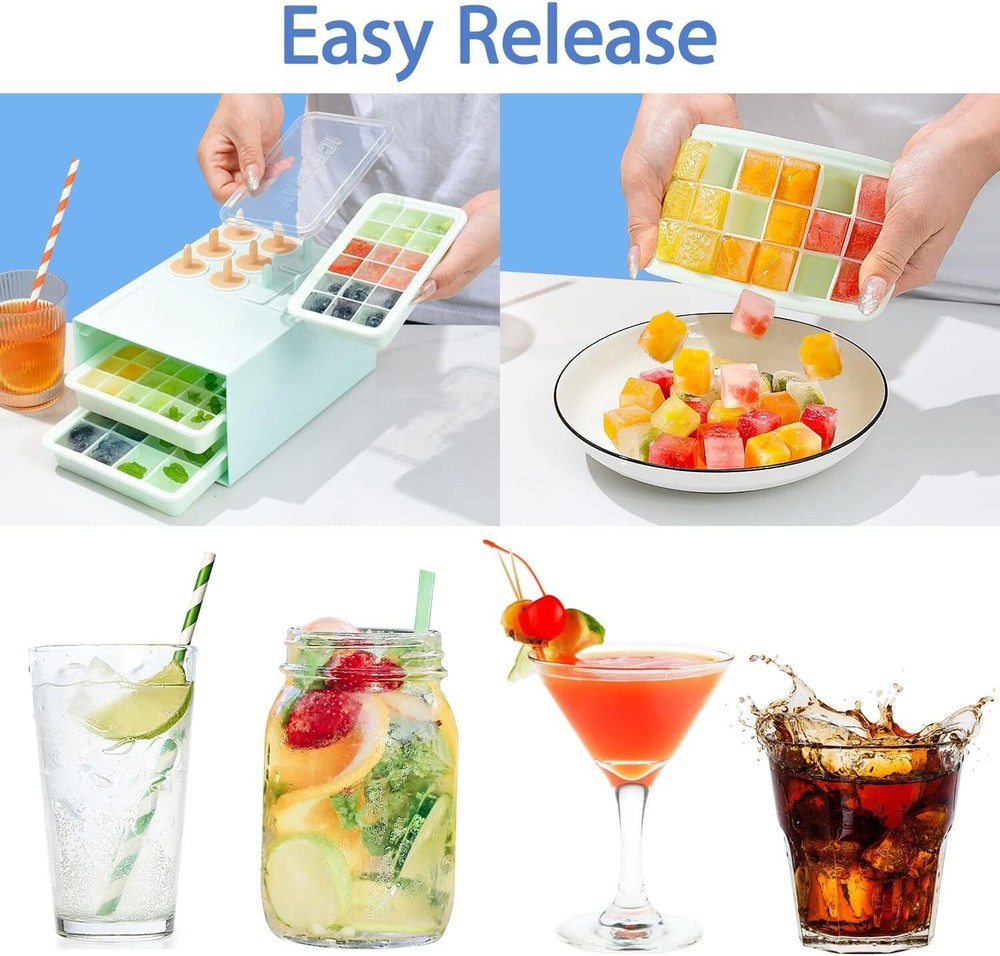 Cute Ice Cube Tray 3 Pack & Small Popsicle Molds, Easy Release Silicone