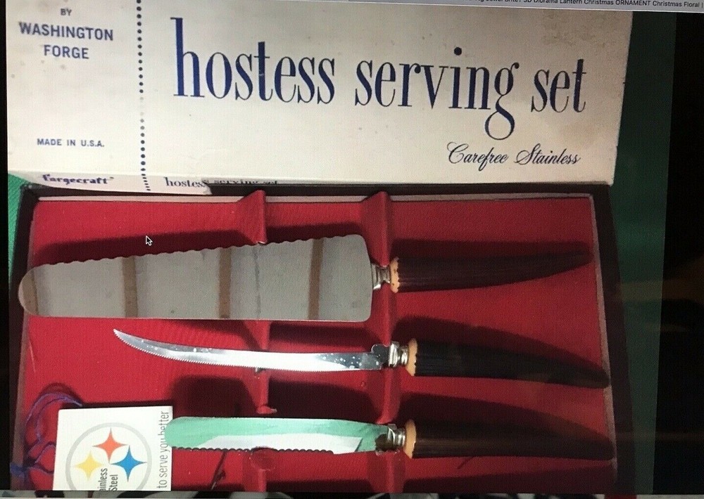 Vtg 3 Piece  Forgecraft Hostess Serving Set W/Box Hostess Serving Set Stainless