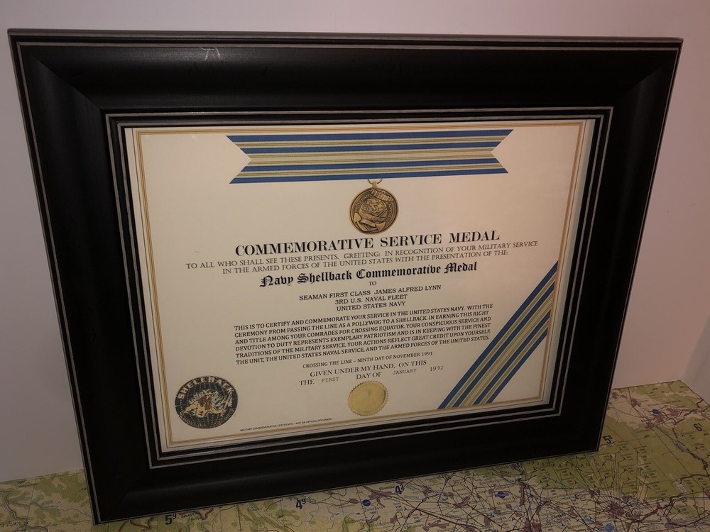 NAVY SHELLBACK COMMEMORATIVE MEDAL CERTIFICATE ~ Type 1