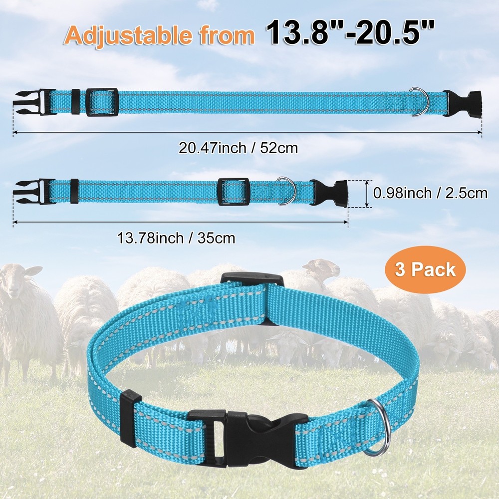 3-Pack Reflective Goat Collars with Bells, 13.8"-20.5" Polyester [Blue]