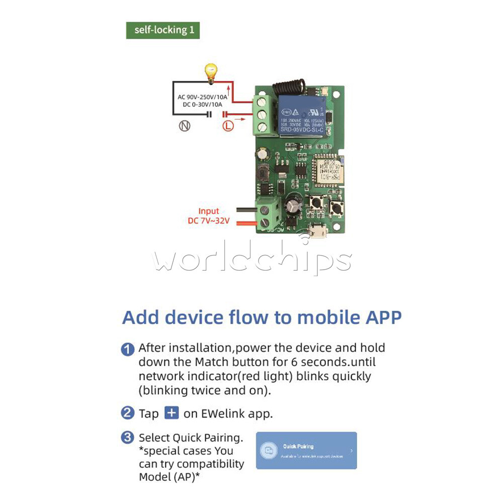 DC 7-32V 2200W Switch Relay Timer Wireless Remote Control Inching/Self-Locking