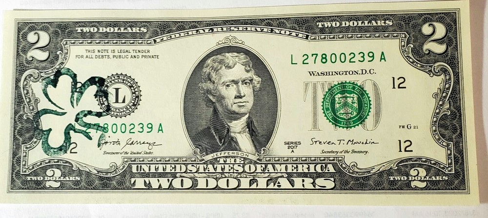 ** "The Shamrock Two" 2017A Series $2 Two Dollar Bill from BEP ***