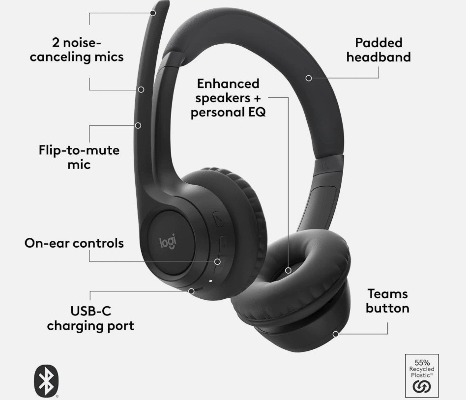 Logitech Zone 305 Business Wireless Bluetooth Headset for Microsoft Teams PC MAC