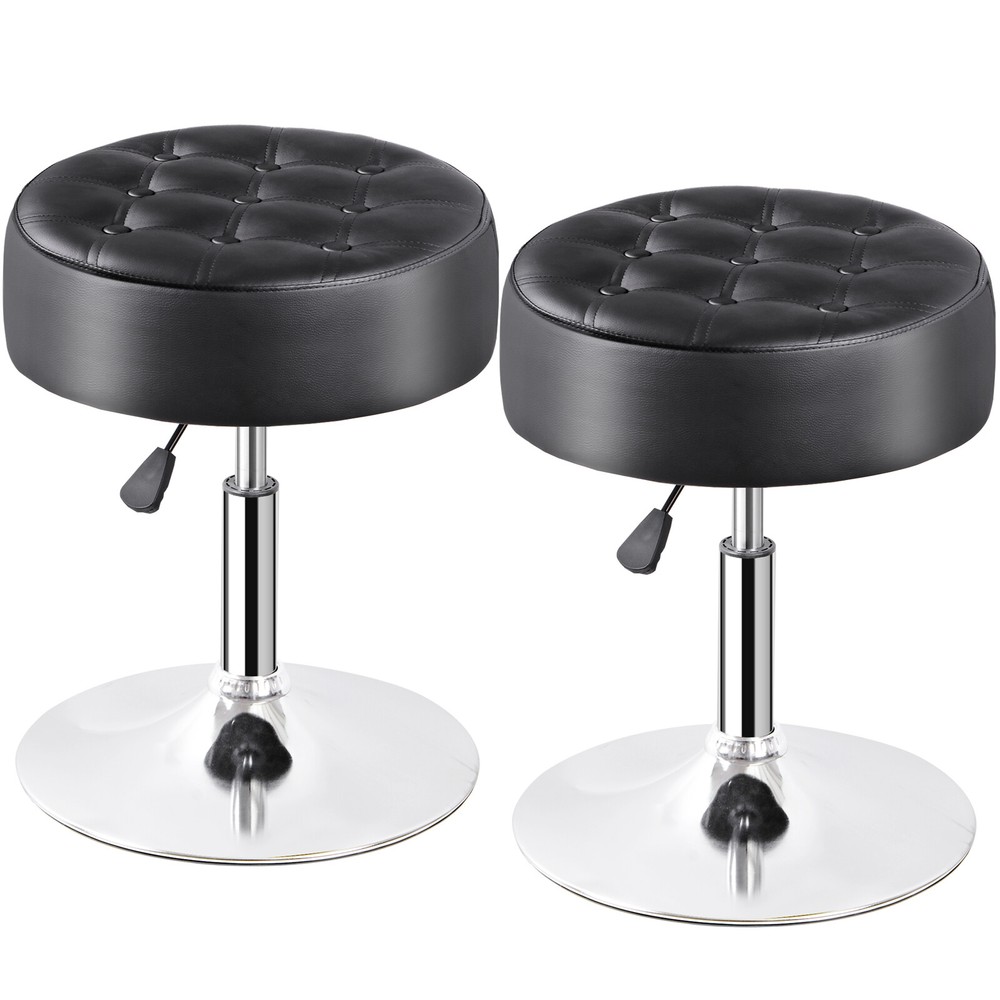 4PCS Adjustable Round Ottoman Stool Vanity Stool PU Leather Swivel Makeup Stool