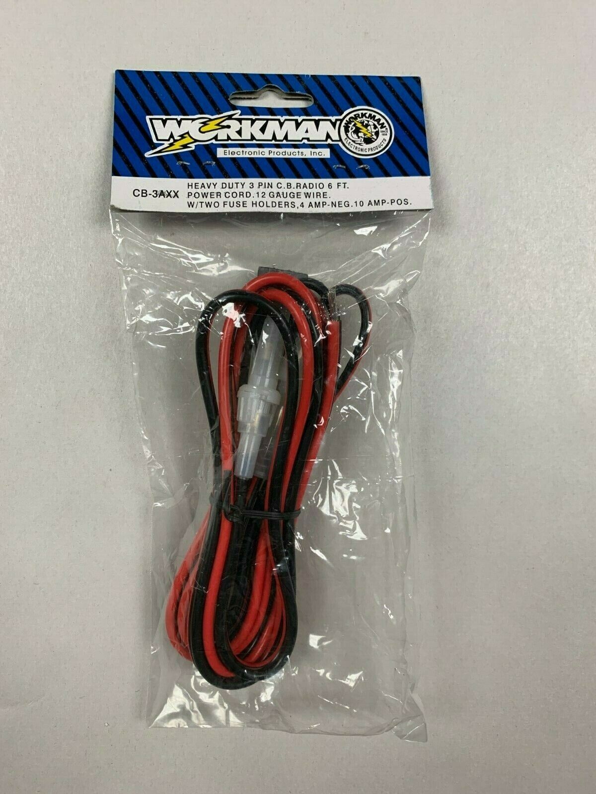 Workman CB-3AXX 12 GAUGE CB RADIO Power Cord w/ 3-Pin Plug With Fused Link