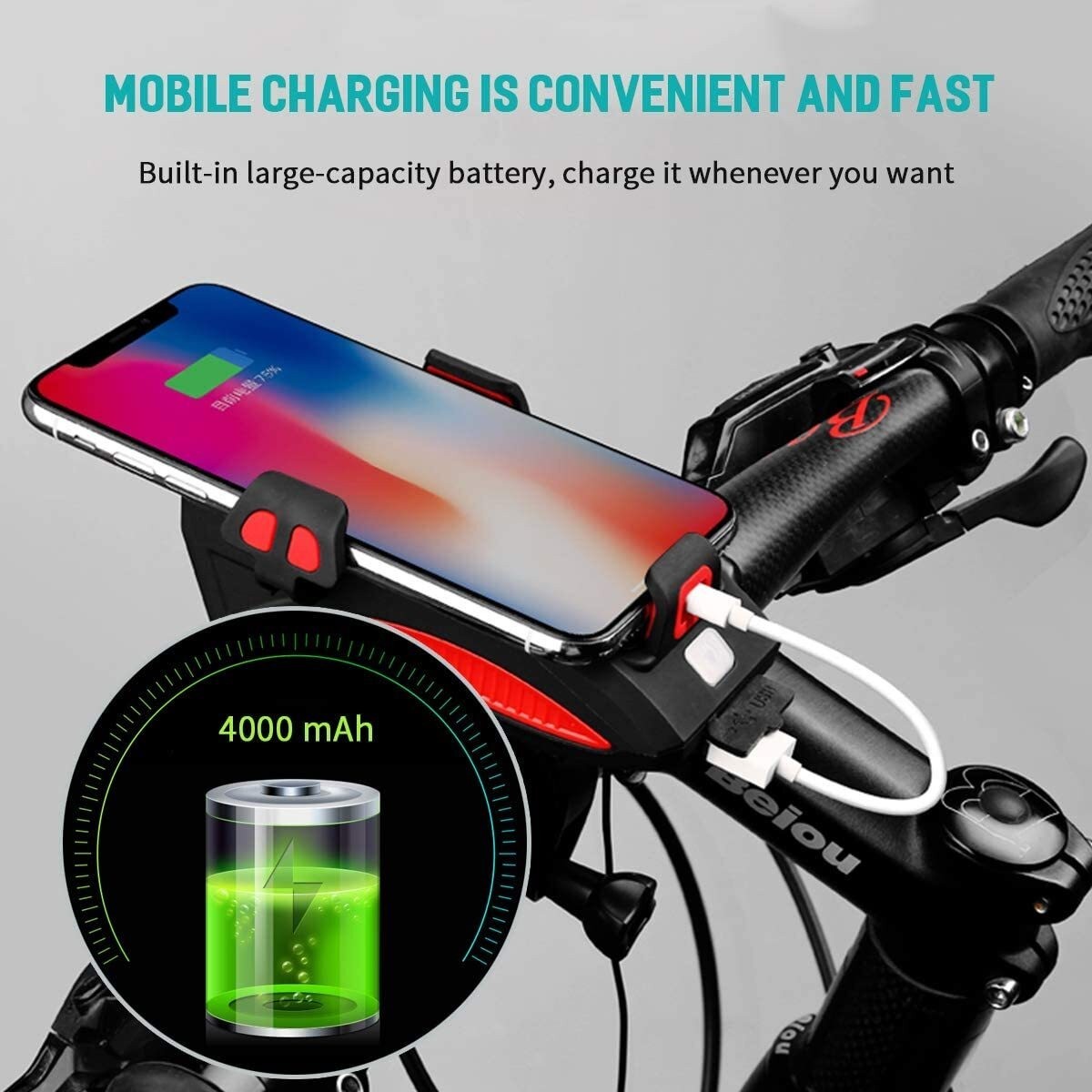 40000LM USB Rechargeable LED Cycle Bike Headlight Phone Holder With Power Bank