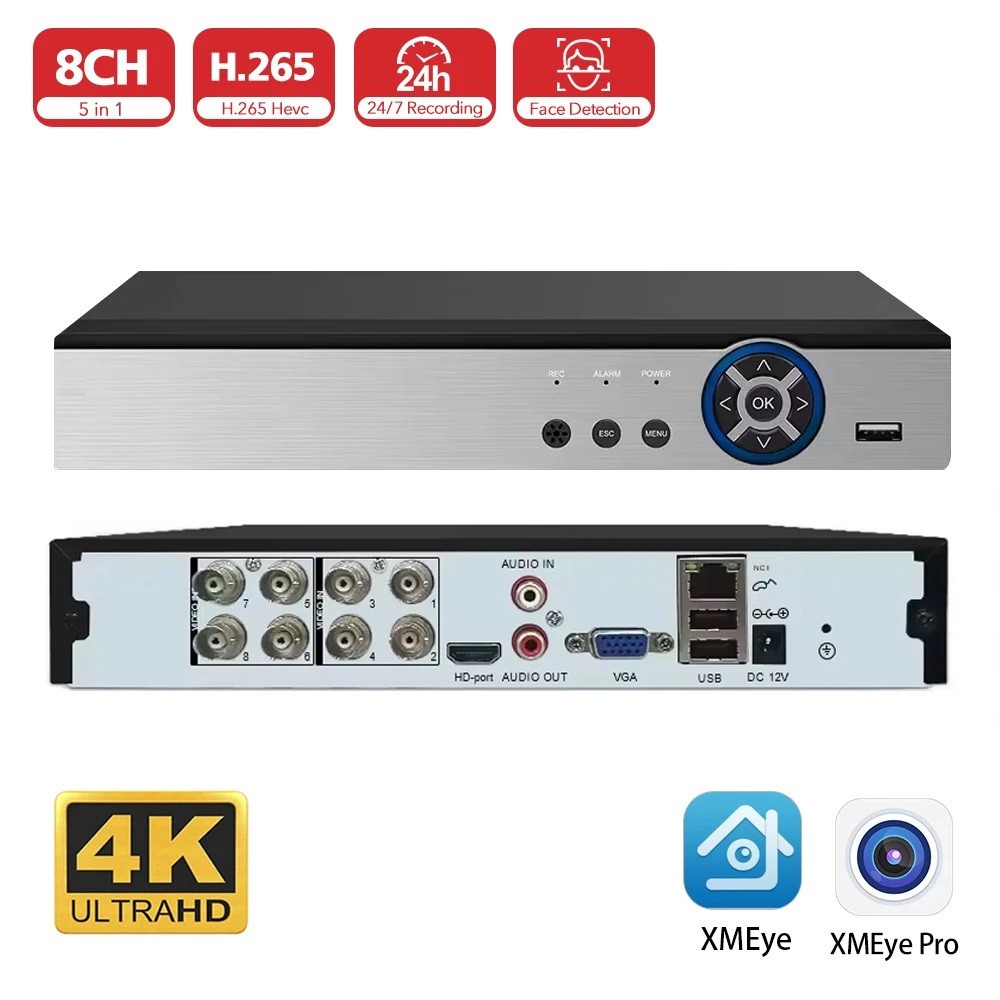 H.265+ 8Channel 8MP Lite HD CCTV DVR for Security Camera System Kit