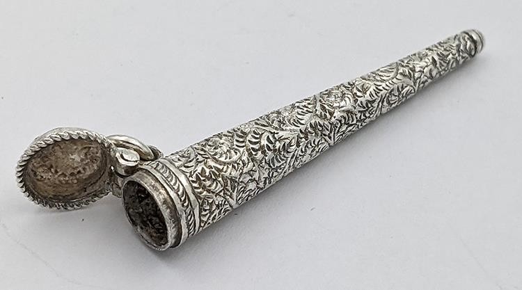 INDIAN ANTIQUE SOLID SILVER CHATELAINE NEEDLE CASE 19TH CENTURY