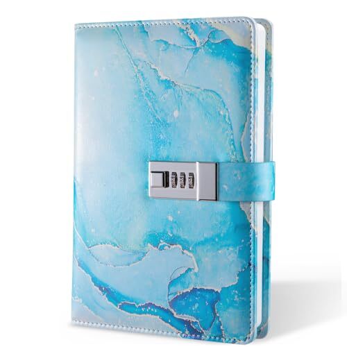 Diary with Lock, A5 Lockable Journal, PU Leather Combination Lock Sky Blue