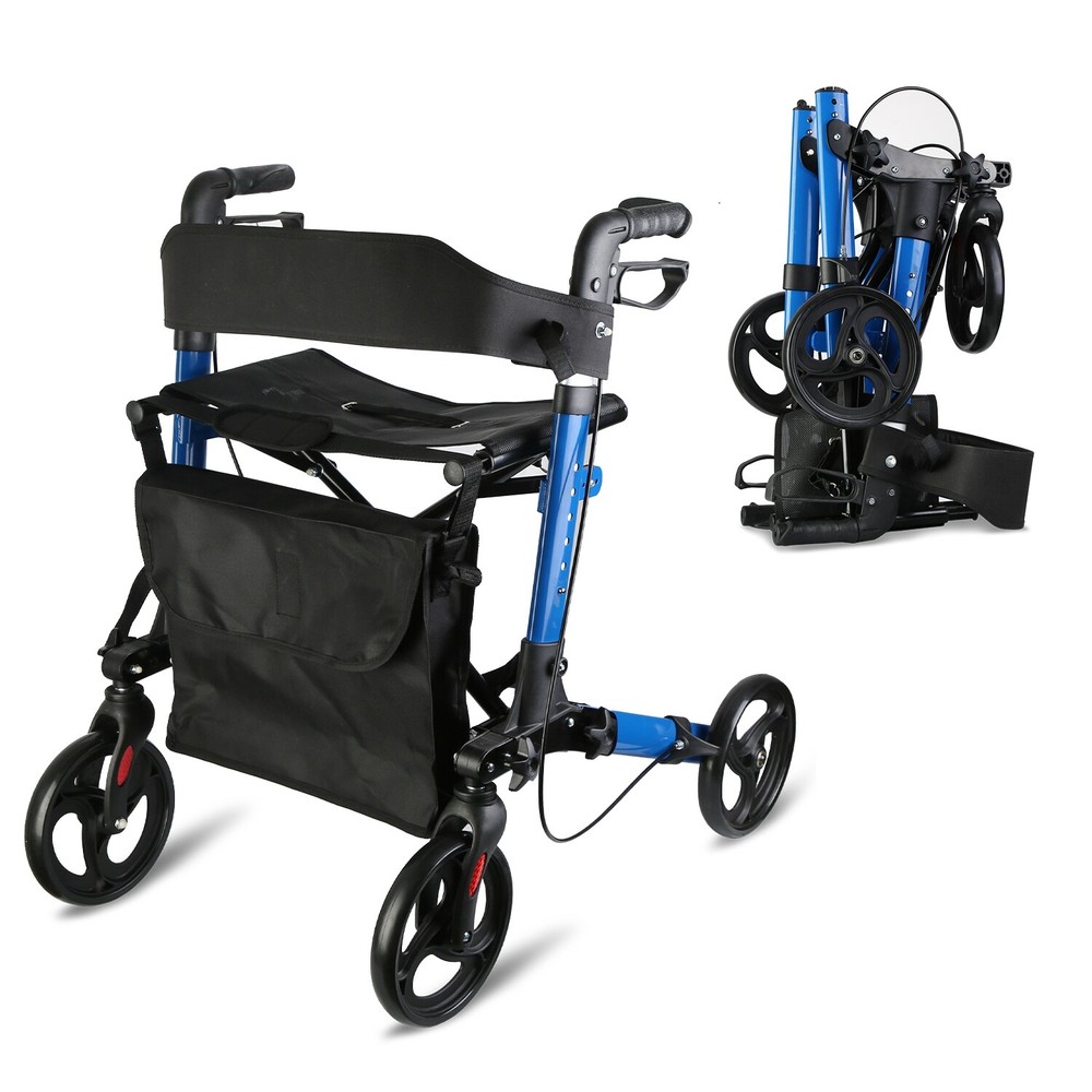 New Mobility Rollator Walker Foldable Aluminum Adjustable Rolling Wheels Walker