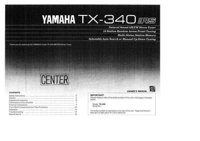 Yamaha TX-340 Tuner Owners Manual
