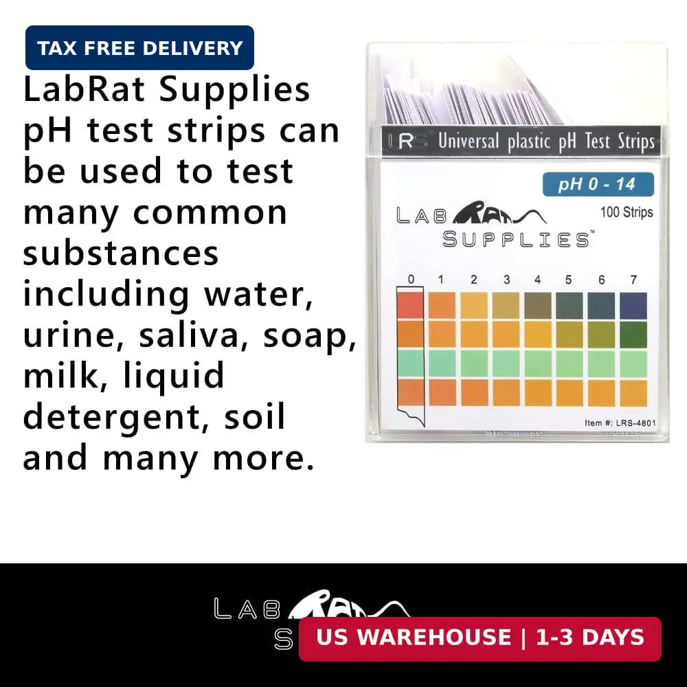 Plastic pH Test Strips, Universal Application (pH 0-14), 100 Strips | for Saliva