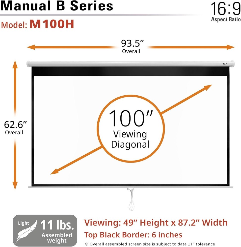 Elite Screens Manual B, 100-INCH Pull Down Projector Screen 100 INCH