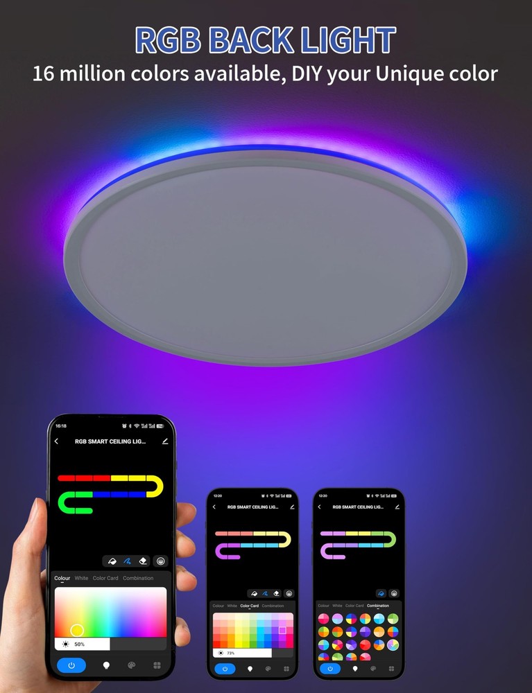 Ceiling Light, RGB Flush Mount Ceiling Light with Remote，Ambient Lighting Fix...