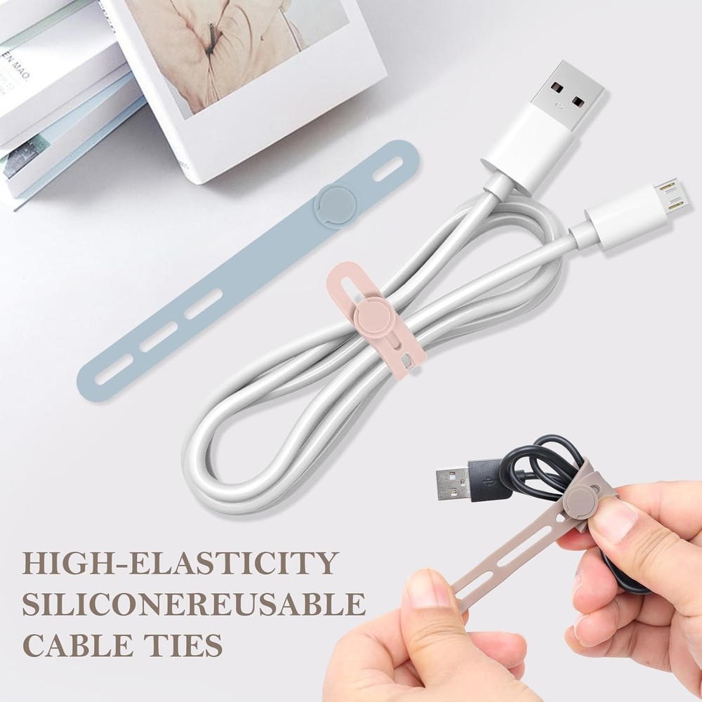 30Pcs Silicone Cable Ties - Reusable & Washable with Adjustable Locking Buckles