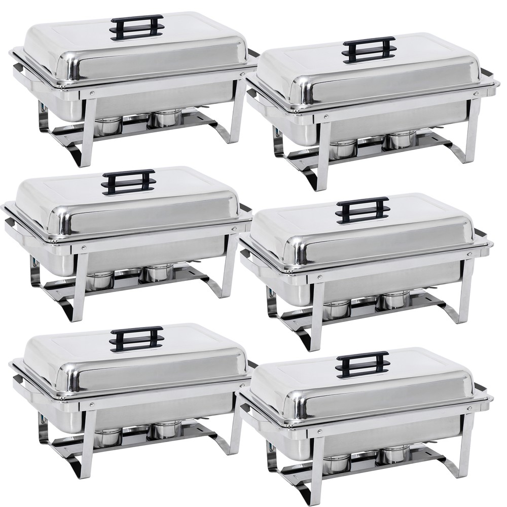 4PCS 8 QT Stainless Steel Chafer Rectangular Dish Buffet Chafing Set Silver