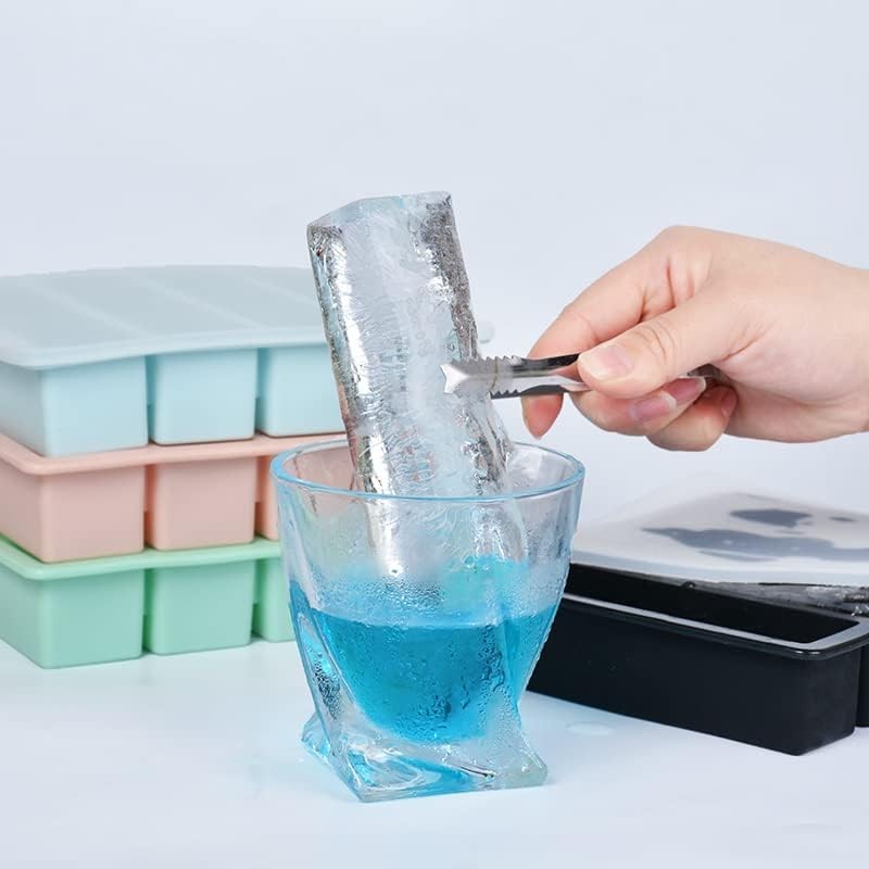 LONGFITE Large and Long Ice Cube Tray 2 Pack Silicone Freezing Container