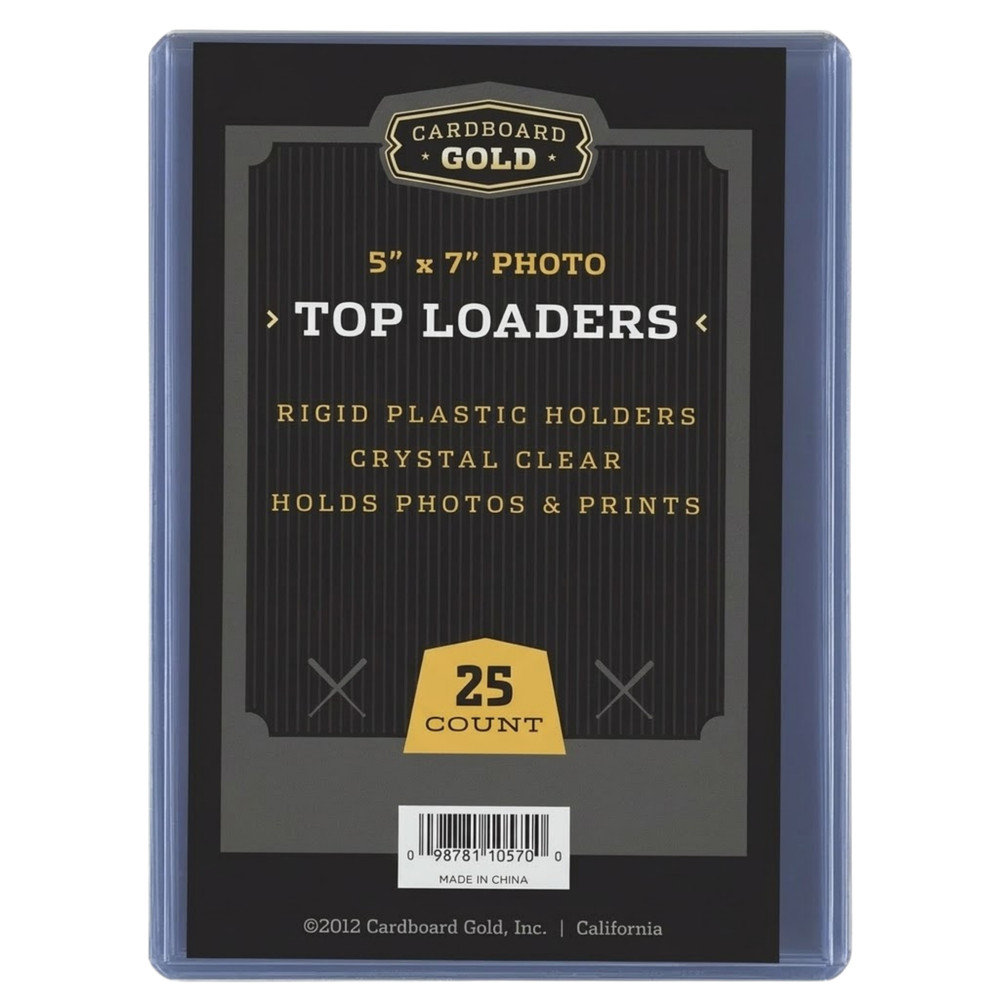 25ct Cardboard Gold 5x7 Top Loaders for Postcards/Photos - Clear Rigid PVC