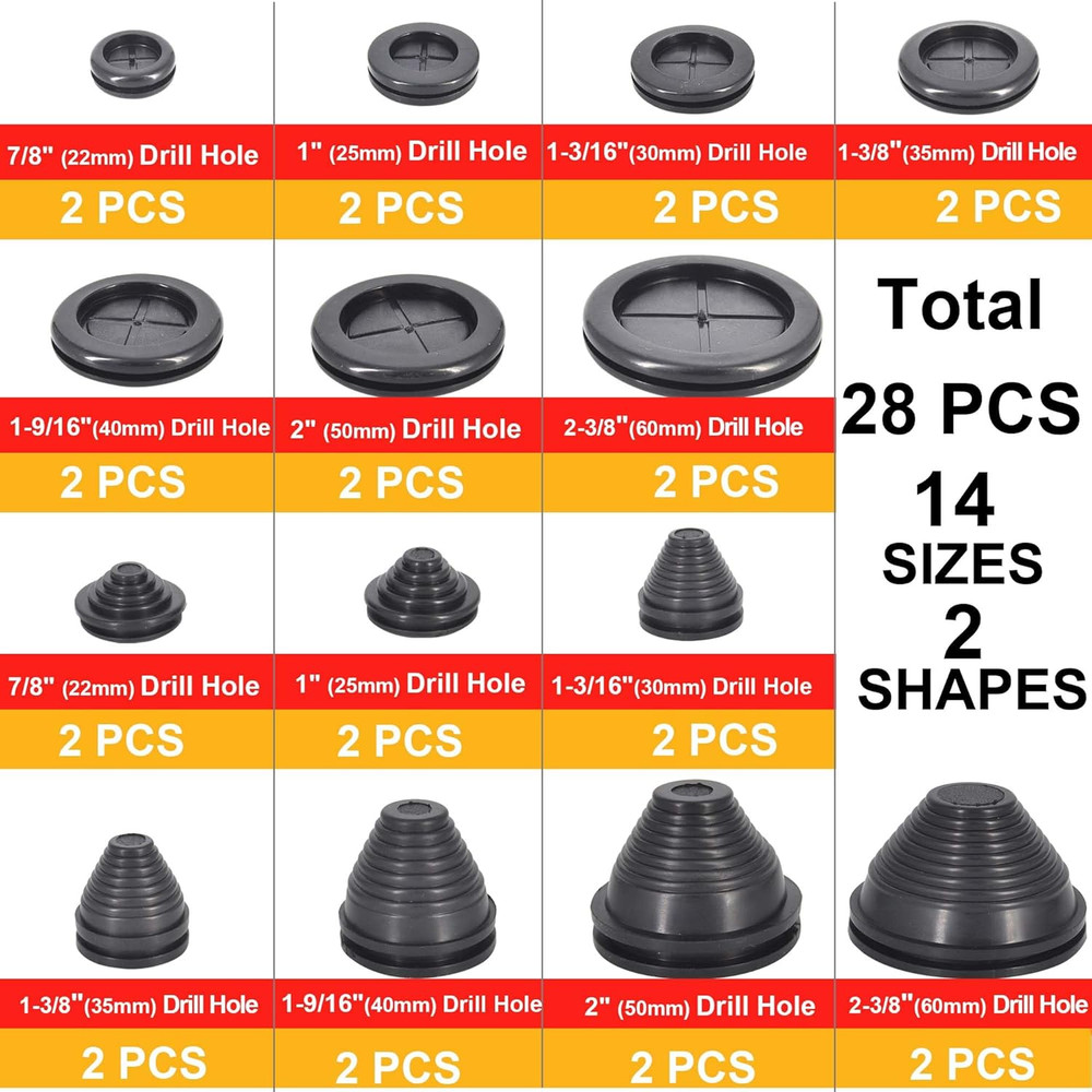 28pc Rubber Grommets Wire Closed Firewall Solid Closed Hole Plug Electrical Car