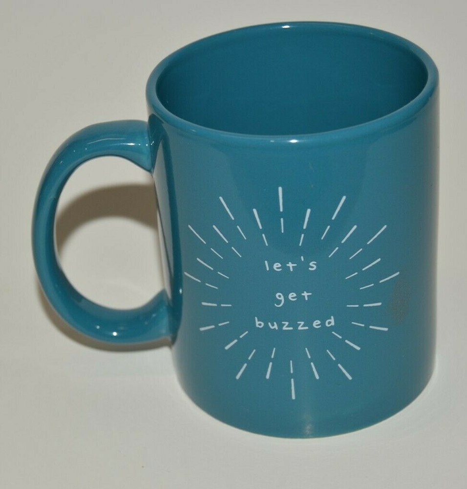 Nice Blue "Let's Get BUZZZED" Ceramic Coffee Mug MINTY