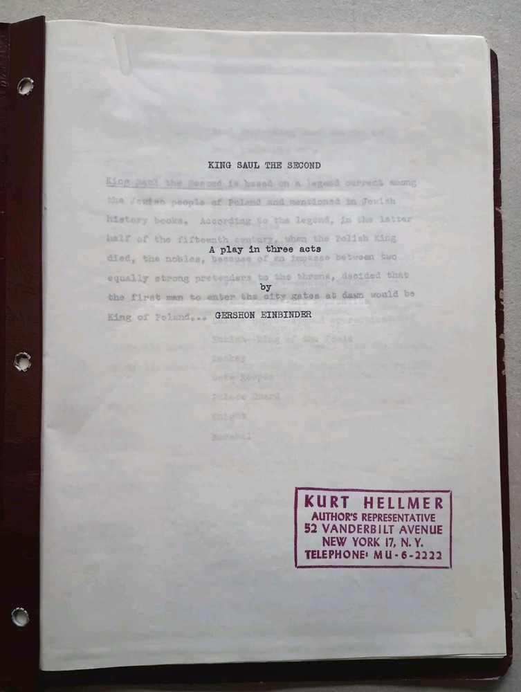 KING SAUL THE SECOND Original Chaver Paver (Gershon Einbinder) Play Script