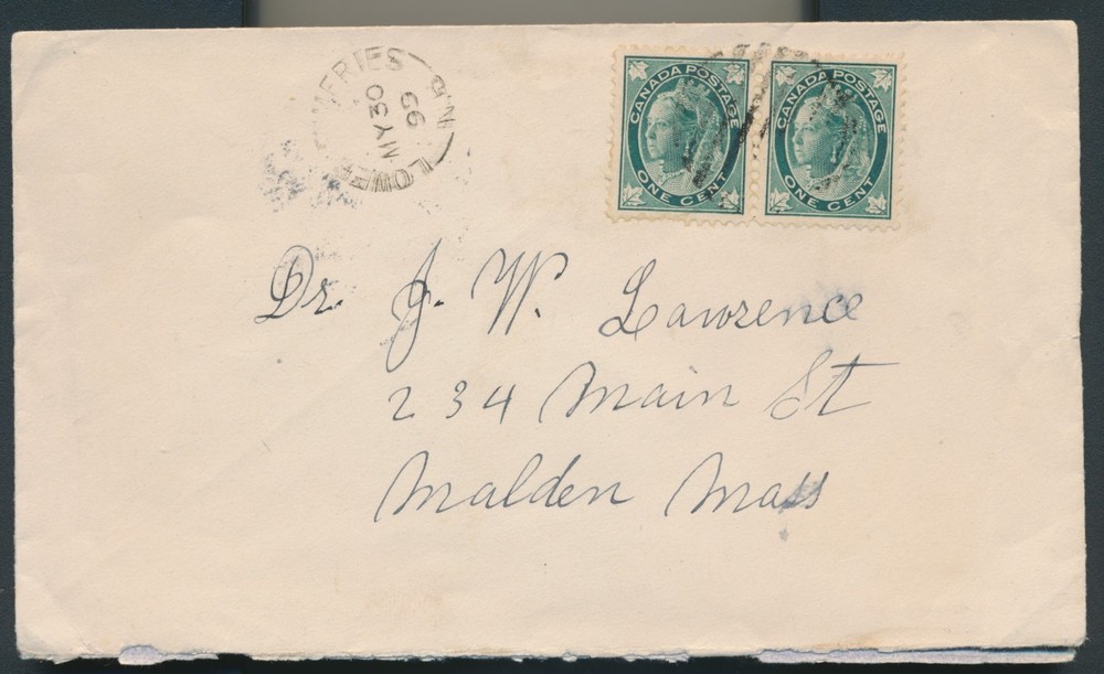 Lower Dumfries, NB- 1899 Split Ring Cancel on Cover